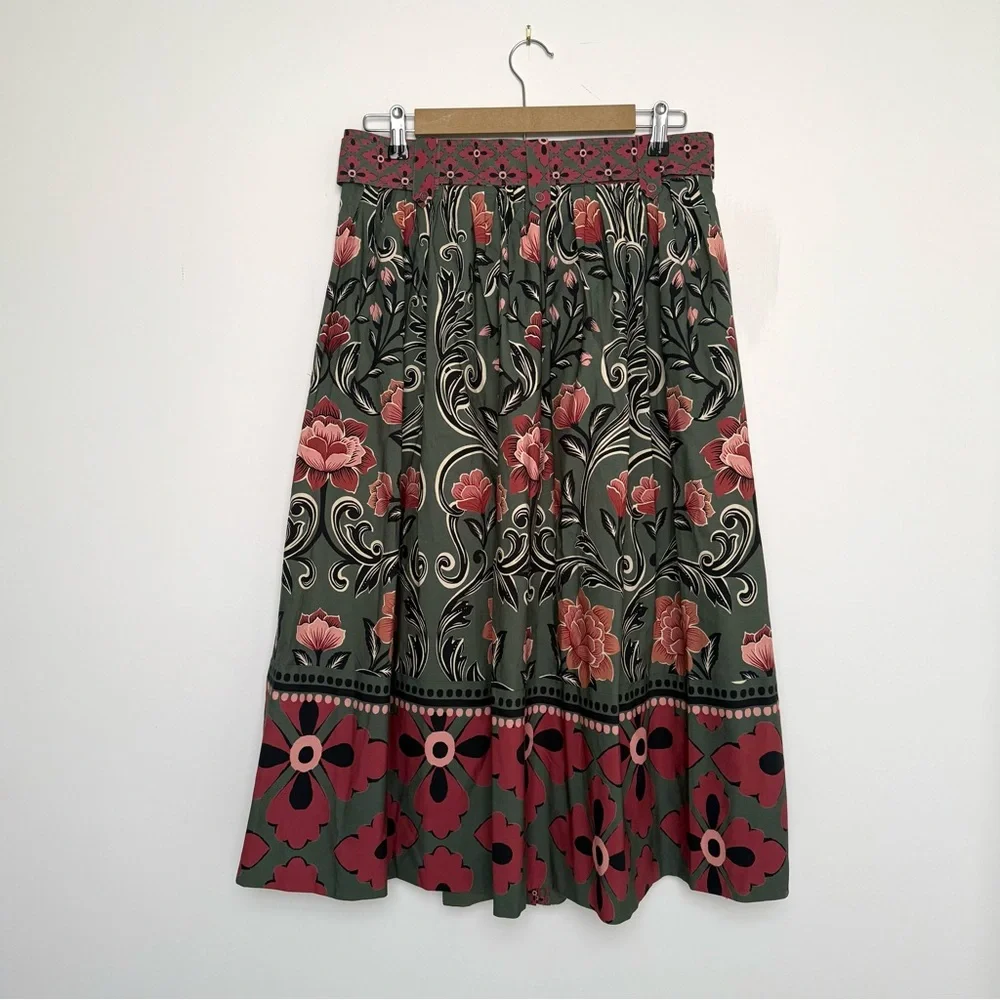 FARM Rio Arabesque Floral Green Buttons Midi Skirt, NWT π§π· - Picture 11 of 16